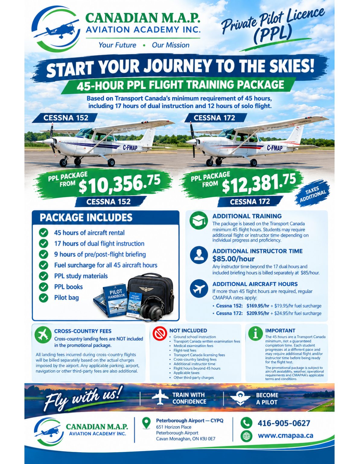 Canadian M.A.P. Aviation Academy — 45-Hour PPL Flight Training Package promotional flyer